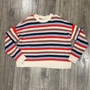 Madewell Colorful Striped Wool Blend Crew Neck Sweater